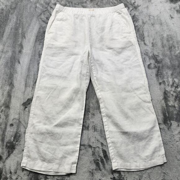 Eileen Fisher Pants - Eileen Fisher Pants Womens S White Organic Linen Wide Leg Cropped Pull On Casual